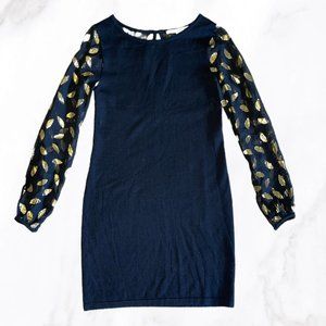 Diane Von Furstenberg Black Alagna‎ Mini Dress w Gold Leaf Detail, Size S
